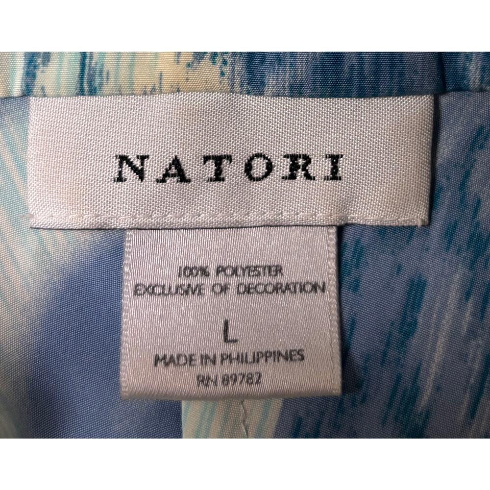Natori Large Blue Abstract Print Blouse Silk Feel Short Sleeve Lightweight Top - Picture 6 of 7